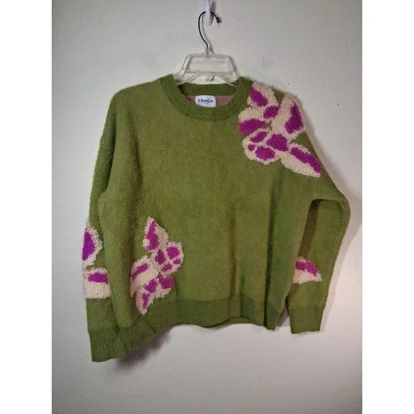 FRNCH Paris Ulyssia Floral Sweater Coquette Soft Boho Cottage Green Sz Medium - Picture 2 of 8